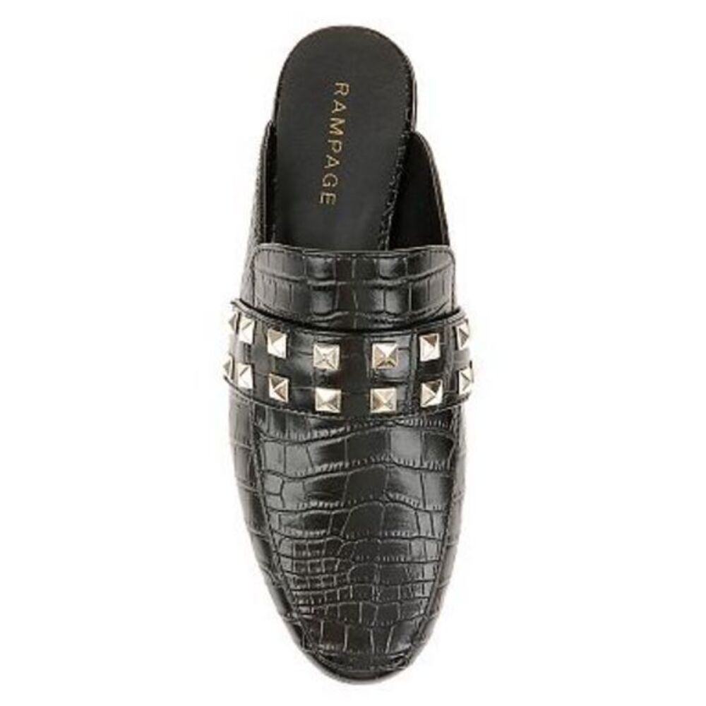 Rampage Sz 7.5 Brady Studded‎ Almond Toe Mules Black